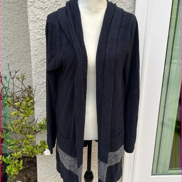 💚Barefoot Dreams Cozy Chic Coastal Open Hooded Cardigan Women's Size L/XL - Picture 2 of 10